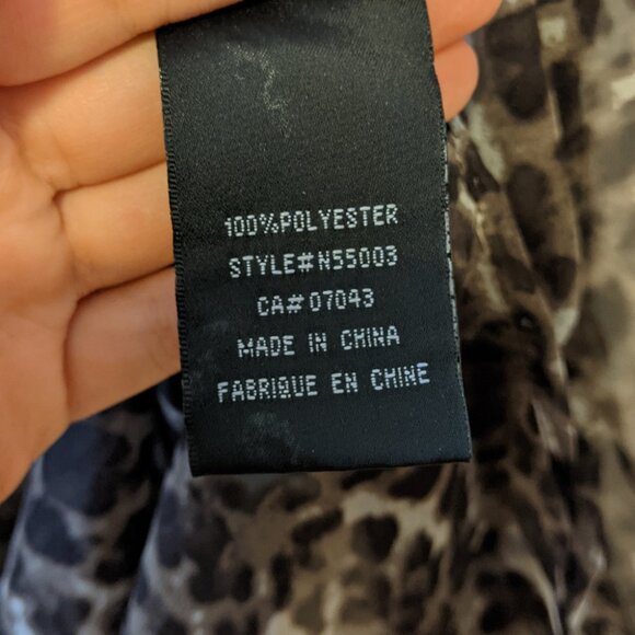 Como Black Womens Long Sleeve Blouse Leopard Print Sheer Henley Neckline Sz L - Picture 10 of 10
